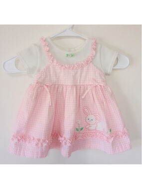 Vintage Baby Togs Seersucker Pink & White Jumper Bunny Rabbit Easter 12 Mos